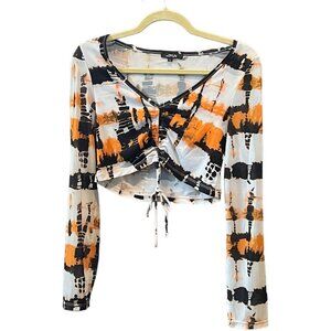 BY.DYLN CROPPED TOP SIZE LARGE - ORANGE, BLACK & WHITE